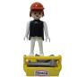 Preview: Playmobil ® Mann schwarz / weiß schwarze Haare feste Hände TEXACO mit Werkzeugkasten gebraucht