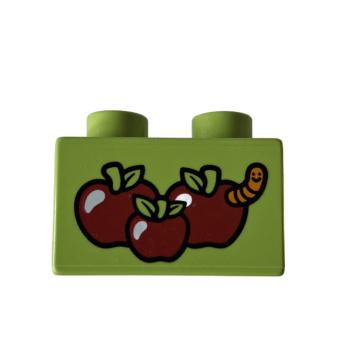 LEGO® DUPLO® 3437 2 x 2 Stein grasgrün bedruckt Äpfel gebraucht