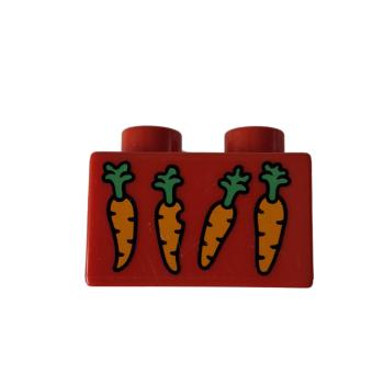 LEGO® DUPLO® 3437 2 x 2 Stein rot bedruckt Karotten gebraucht
