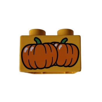 LEGO® DUPLO® 3437 2 x 2 Stein dunkelgelb bedruckt Kürbisse gebraucht