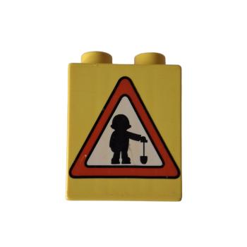 LEGO® DUPLO® 4066 1 x 2 x 2 bedruckt mit Vorsicht Bauarbeiten gebraucht