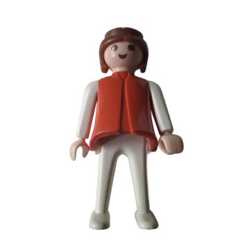 Playmobil ® Frau rot / weiß braunes Haar bewegliche Hände gebraucht
