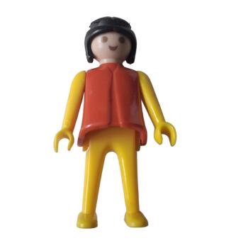 Playmobil ® Frau gelb / rot schwarze Haare feste Hände gebraucht
