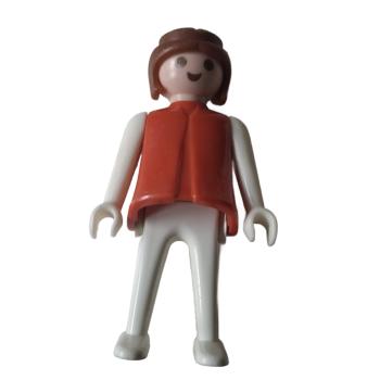 Playmobil ® Frau rot / weiß braunes Haar feste Hände gebraucht