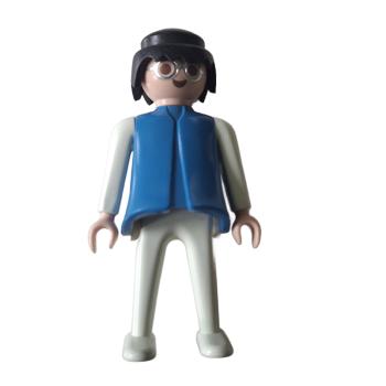 Playmobil ® Frau blau / weiß mit Brille schwarze Haare bewegliche Hände gebraucht
