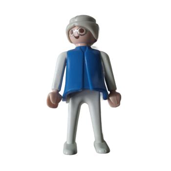 Playmobil ® Frau blau / weiß mit Brille graue Haare bewegliche Hände gebraucht