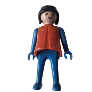 Playmobil ® Frau blau / rot schwarze Haare feste Hände gebraucht