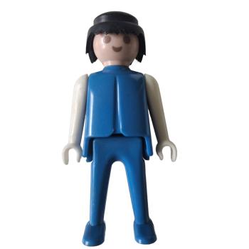 Playmobil ® Mann blau / weiß schwarze Haare feste Hände gebraucht