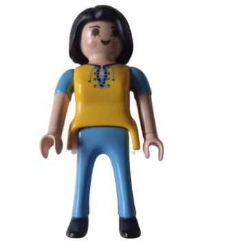 Playmobil ® Frau gelb blau schwarze Haare gebraucht