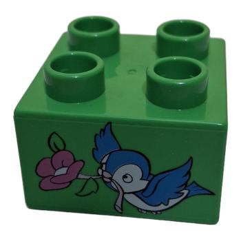 LEGO® DUPLO® 3437 2 x 2 Stein grün bedruckt Vogel gebraucht