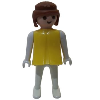 Playmobil ® Frau gelb / weiß braune Haare feste Hände gebraucht