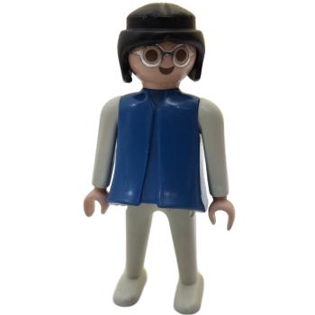 Playmobil ® Frau blau / weiß mit Brille schwarze Haare bewegliche Hände gebraucht