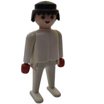 Playmobil ® Mann weiß schwarze Haare bewegliche Hände rot uvex Aufkleber gebraucht