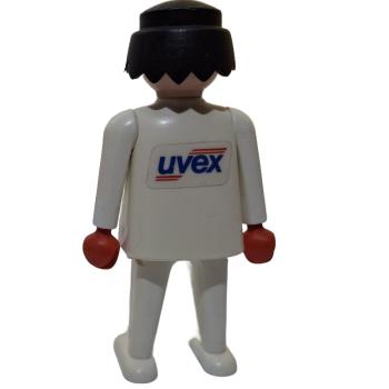 Preview: Playmobil ® Mann weiß schwarze Haare bewegliche Hände rot uvex Aufkleber gebraucht