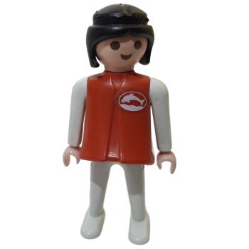 Playmobil ® Frau rot / weiß schwarze Haare bewegliche Hände Aufkleber gebraucht