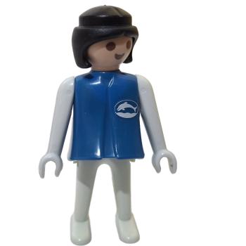 Playmobil ® Frau blau / weiß schwarze Haare feste Hände Aufkleber gebraucht