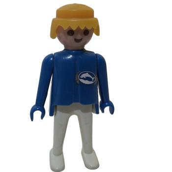 Playmobil ® Mann blau / weiß blonde Haare feste Hände Aufkleber gebraucht