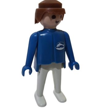 Playmobil ® Mann blau / weiß braune Haare feste Hände Aufkleber gebraucht
