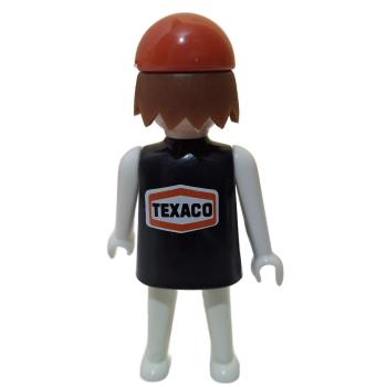 Preview: Playmobil ® Mann schwarz / weiß schwarze Haare feste Hände TEXACO mit Werkzeugkasten gebraucht