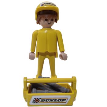 Playmobil ® Mann gelb braune Haare bewegliche Hände DUNLOP mit Werkzeugkasten gebraucht