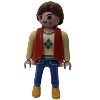 Playmobil ® Frau braune Haare rote Weste gebraucht
