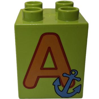LEGO® DUPLO® 2 x 2 Stein 2 Hoch bedruckt mit Buchstaben A gebraucht