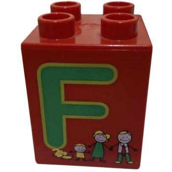 LEGO® DUPLO® 2 x 2 Stein 2 Hoch bedruckt mit Buchstaben F gebraucht
