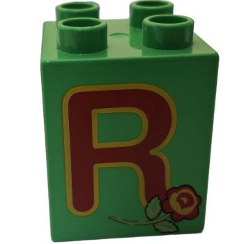 LEGO® DUPLO® 2 x 2 Stein 2 Hoch bedruckt mit Buchstaben R gebraucht