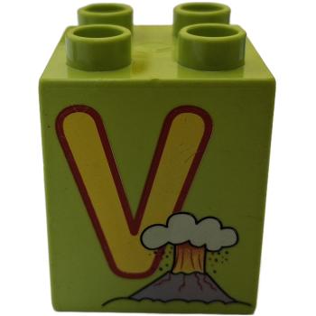 LEGO® DUPLO® 2 x 2 Stein 2 Hoch bedruckt mit Buchstaben V gebraucht