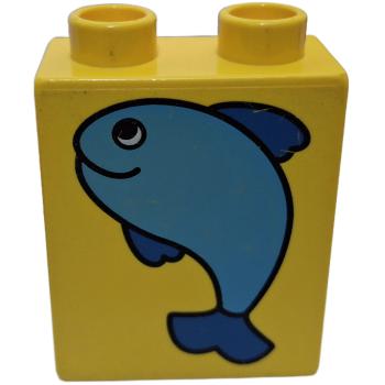 LEGO® DUPLO® 4066 1 x 2 x 2 bedruckt  gelb mit Fisch gebraucht