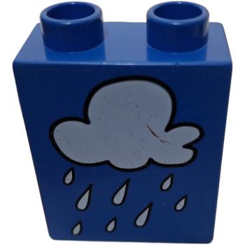 LEGO® DUPLO® 4066 1 x 2 x 2 bedruckt  blau mit Regenwolke gebraucht