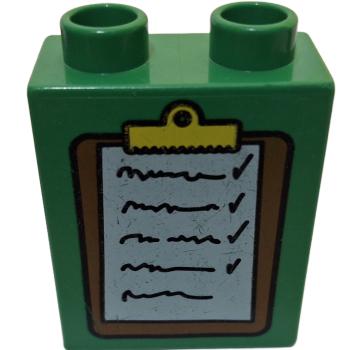 LEGO® DUPLO® 4066 1 x 2 x 2 bedruckt  grün mit Klemmbrett gebraucht