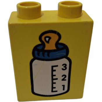 LEGO® DUPLO® 4066 1 x 2 x 2 bedruckt  gelb mit Babyflasche gebraucht