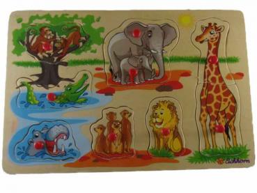 Farbenfrohes Holzpuzzle wilde Tiere gebraucht