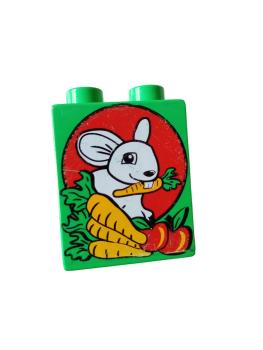 LEGO® DUPLO® 1 x 2 x 2 bedruckt mit Hase mit Futter gebraucht