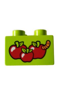 LEGO® DUPLO® 2 x 2 rund bedruckt mit Äpfel mit Wurm gebraucht