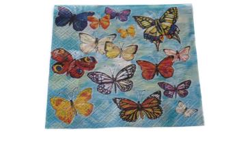 Serviette 33 x 33 cm Schmetterlinge blau
