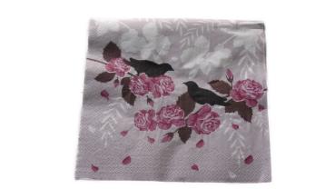 Serviette 33 x 33 cm Rosen mit Vögel