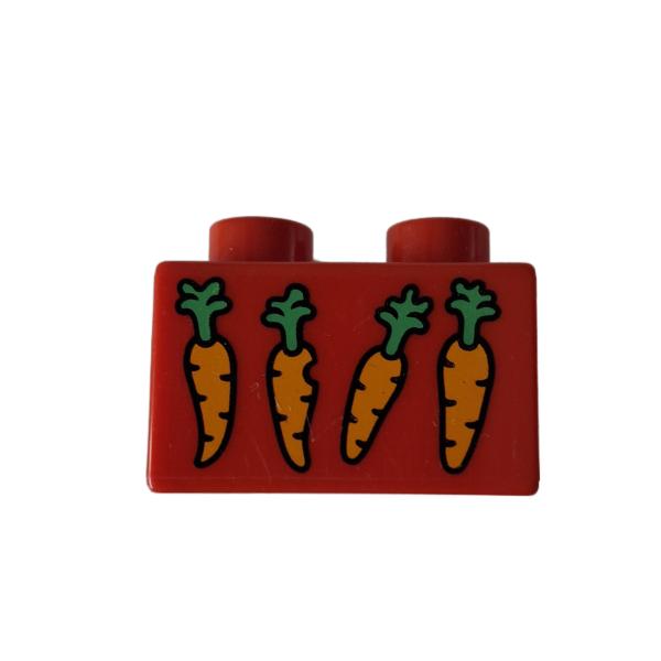 LEGO® DUPLO® 3437 2 x 2 Stein rot bedruckt Karotten gebraucht