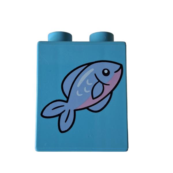 LEGO® DUPLO® 31110 2 x 2 Stein 2 hoch bedruckt Fisch gebraucht