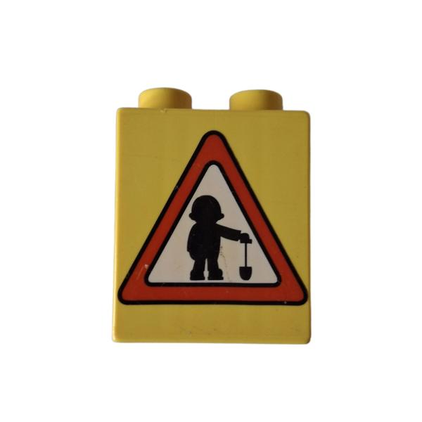 LEGO® DUPLO® 4066 1 x 2 x 2 bedruckt mit Vorsicht Bauarbeiten gebraucht