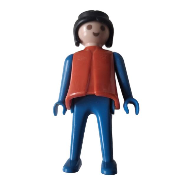 Playmobil ® Frau blau / rot schwarze Haare feste Hände gebraucht