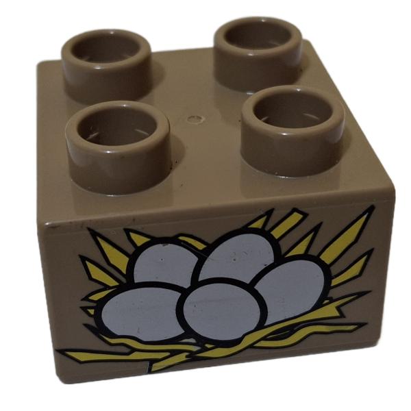 LEGO® DUPLO® 3437 2 x 2 Stein Sand bedruckt Nest mit Eier gebraucht