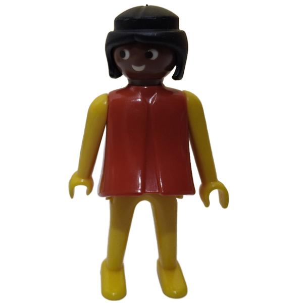 Playmobil ® Frau rot / gelb schwarze Haare feste Hände gebraucht