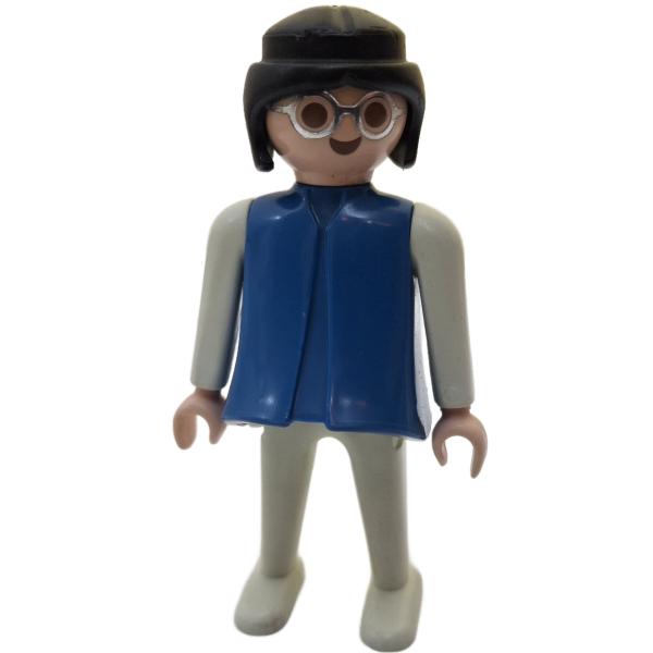 Playmobil ® Frau blau / weiß mit Brille schwarze Haare bewegliche Hände gebraucht