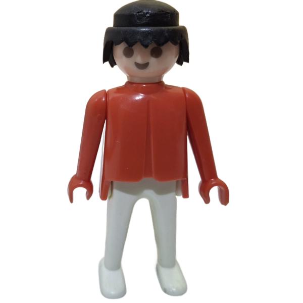 Playmobil ® Mann rot / weiß schwarze Haare feste Hände gebraucht
