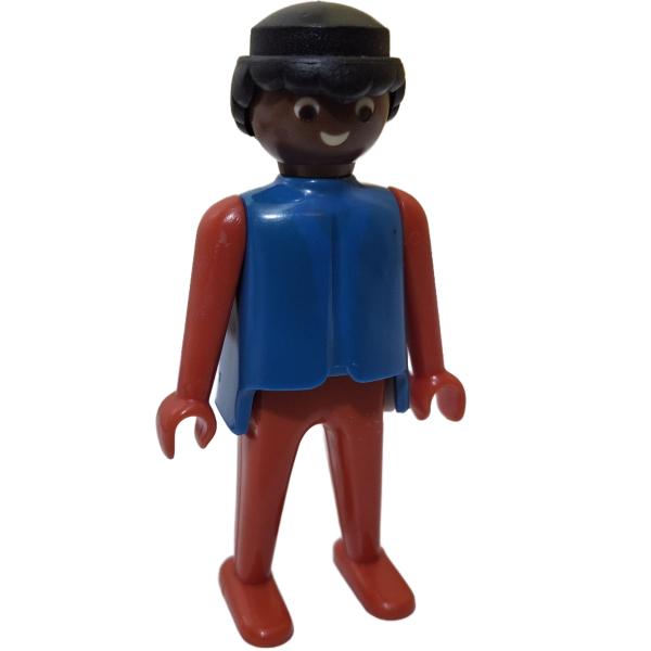 Playmobil ® Mann blau / rot schwarze Haare feste Hände gebraucht