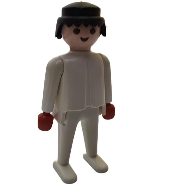 Playmobil ® Mann weiß schwarze Haare bewegliche Hände rot uvex Aufkleber gebraucht