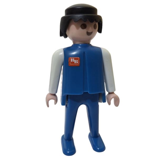 Playmobil ® Mann blau / weiß schwarze Haare bewegliche Hände Aufkleber gebraucht