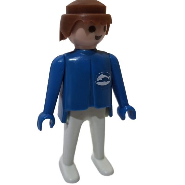 Playmobil ® Mann blau / weiß braune Haare feste Hände Aufkleber gebraucht